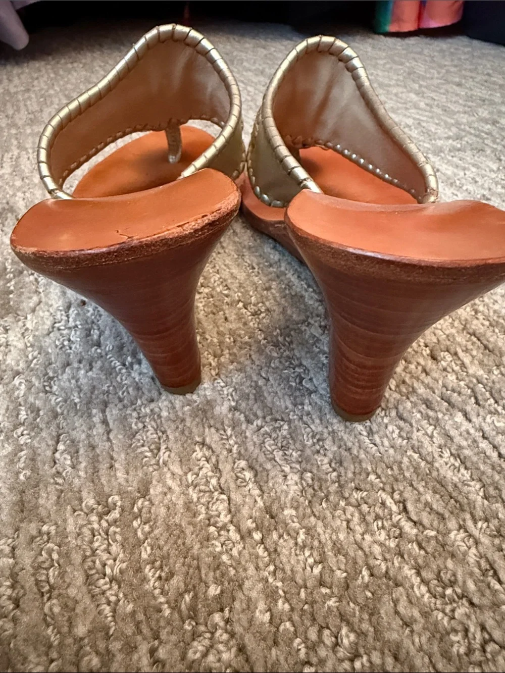 Jack Rogers Gold Leather Medallion Wedge Sandals